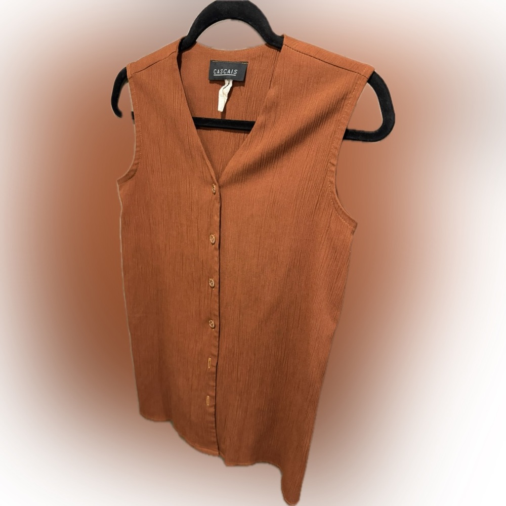 Vintage 80’s/90’s Cascais pumpkin crepe button up long collarless vest size S